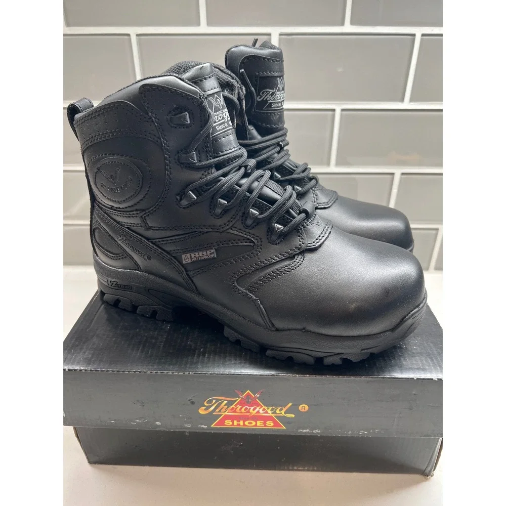 Thorogood Black Leather Waterproof Side‎ Zip Tactical Work Boots Unisex Men's 6W